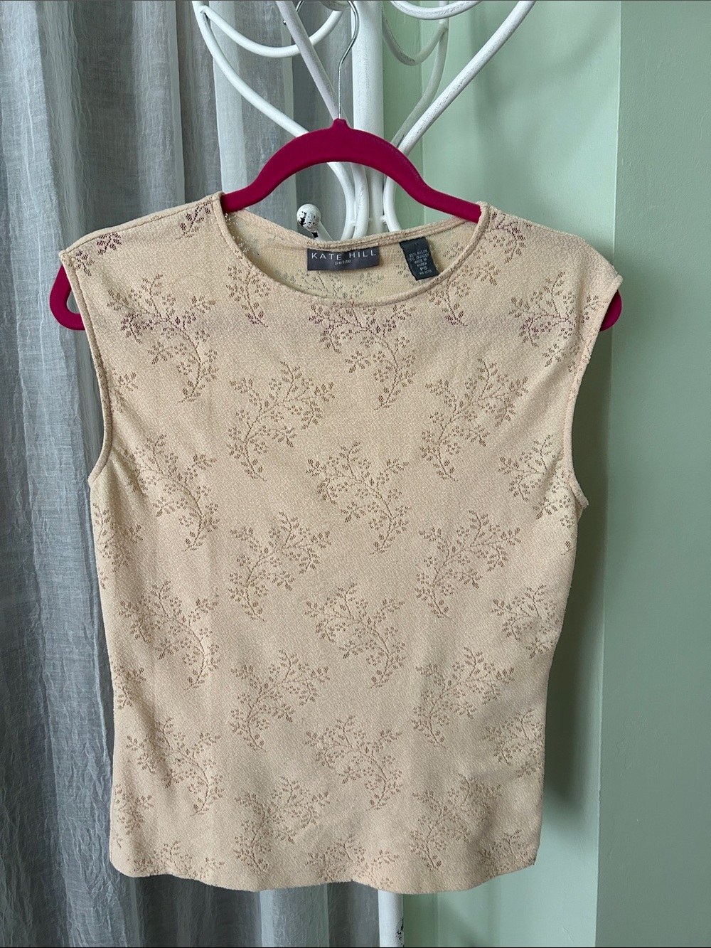 Kate Hill Cream Floral Sleeveless Knit Tank